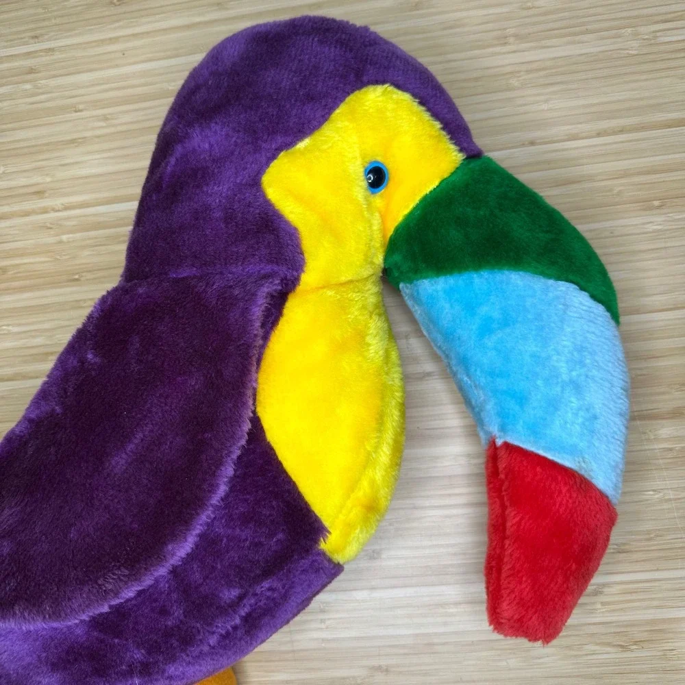 Vintage 80s ACME Big Toucan Plush Stuffed Animal Purple Colorful Tiki 17